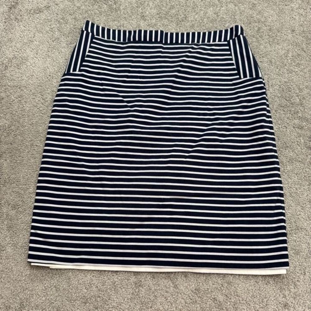 Margaret M Knee Length Pencil Skirt Womens Large Navy White Striped Work Casual - Picture 1 of 15